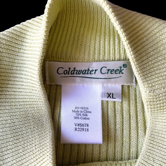 Coldwater Creek silk cotton ribbed mock turtleneck green sweater XL - Picture 15 of 15